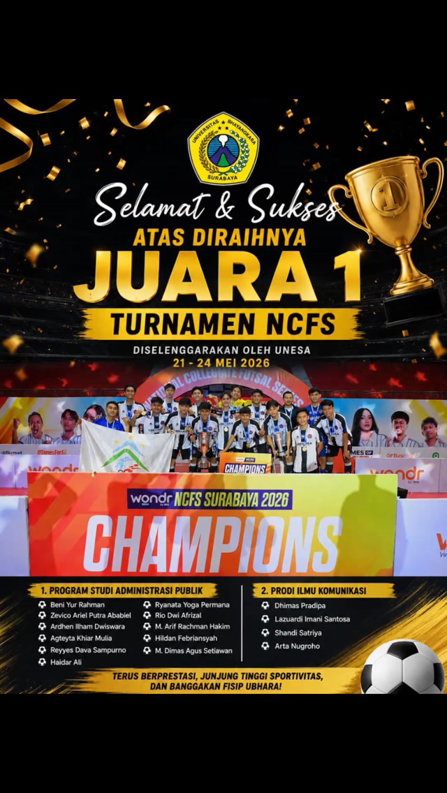 Tim Futsal FISIP Ubhara Surabaya Raih Juara I NCFS 2026