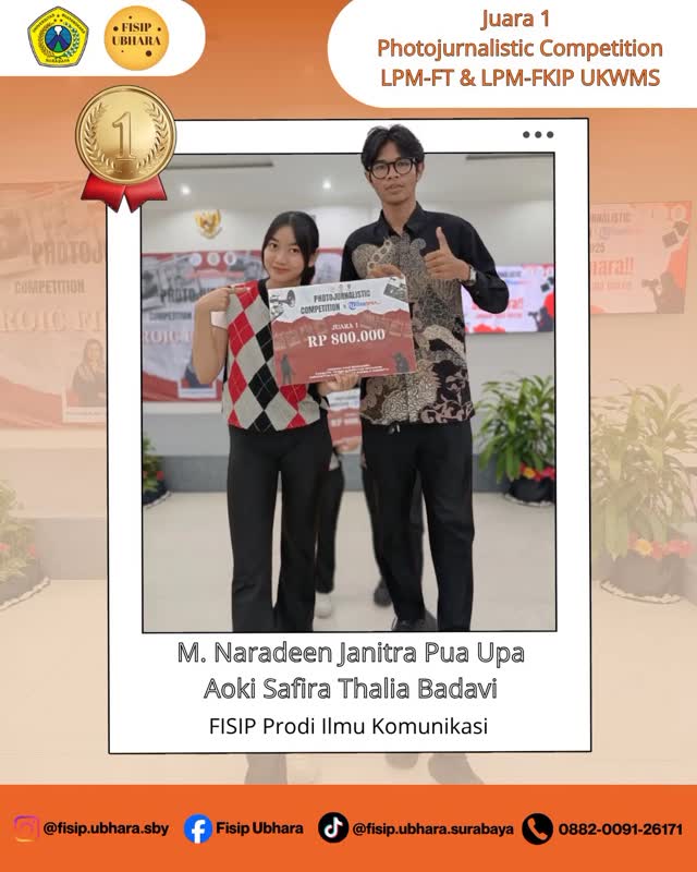 Mahasiswa Ilmu Komunikasi FISIP UBHARA Surabaya Juara 1 Kompetisi Fotojurnalistik UKWMS