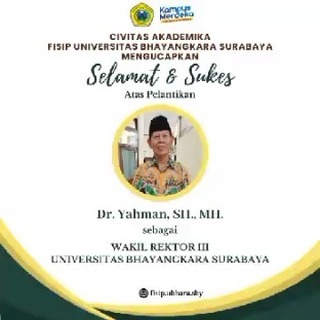 Selamat atas Pelantikan Dr. Yahman, S.H, M.H. sebagai Wakil Rektor III Universitas Bhayangkara Surabaya