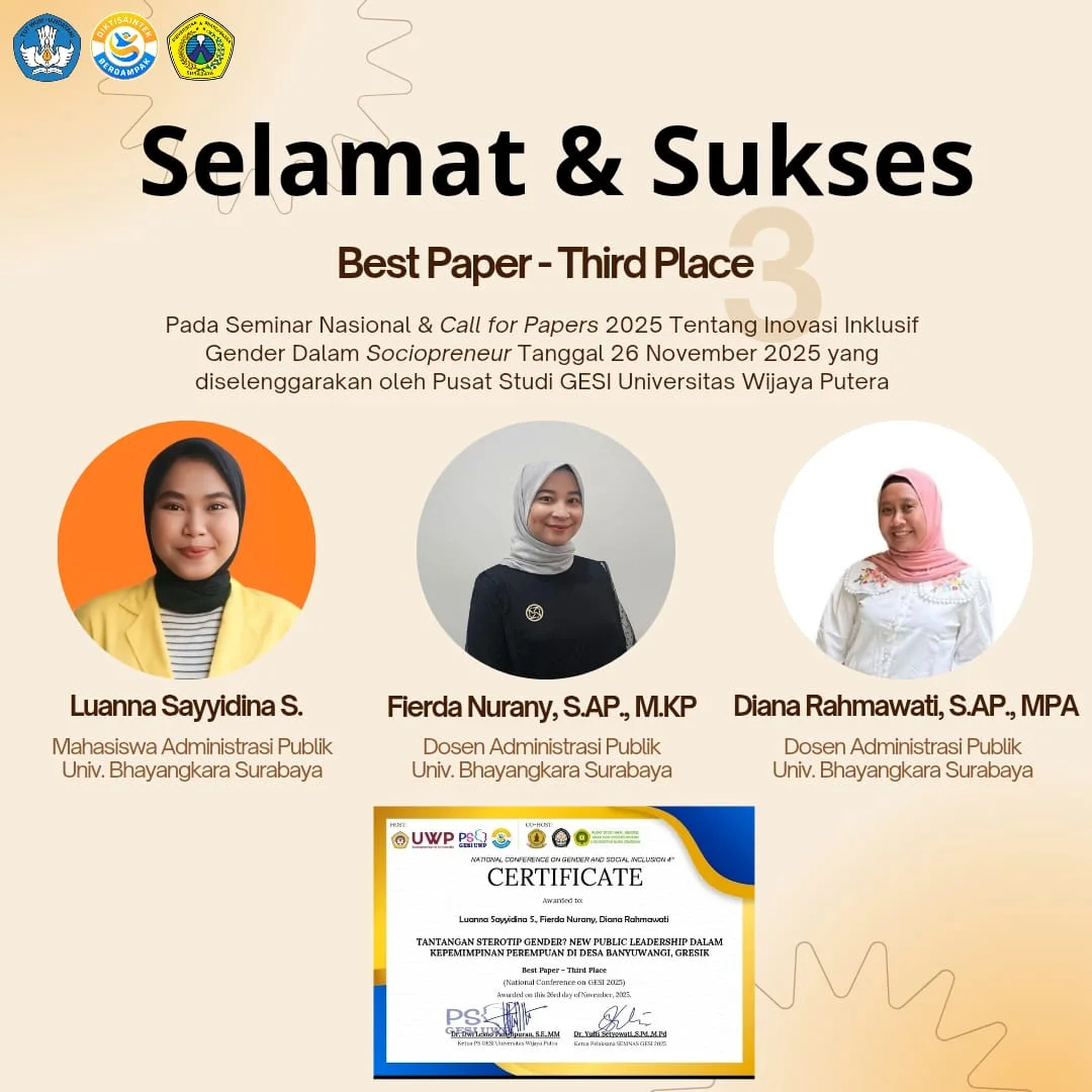 Prestasi Akademik Program Studi Administrasi Publik UBHARA Surabaya Raih Best Paper pada Seminar Nasional 2025